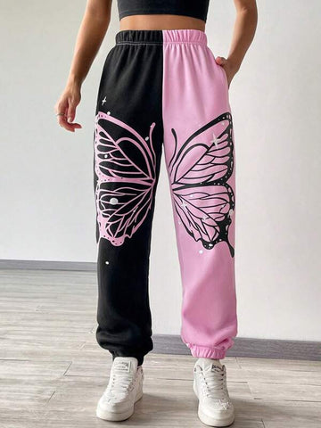 Butterfly Print Two Tone Sweatpants