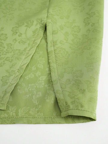 Jacquard Cold Shoulder Crop Top & Split Hem Skirt