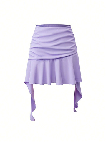 MOD Solid Ruched Ruffle Hem Skirt