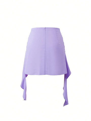 MOD Solid Ruched Ruffle Hem Skirt