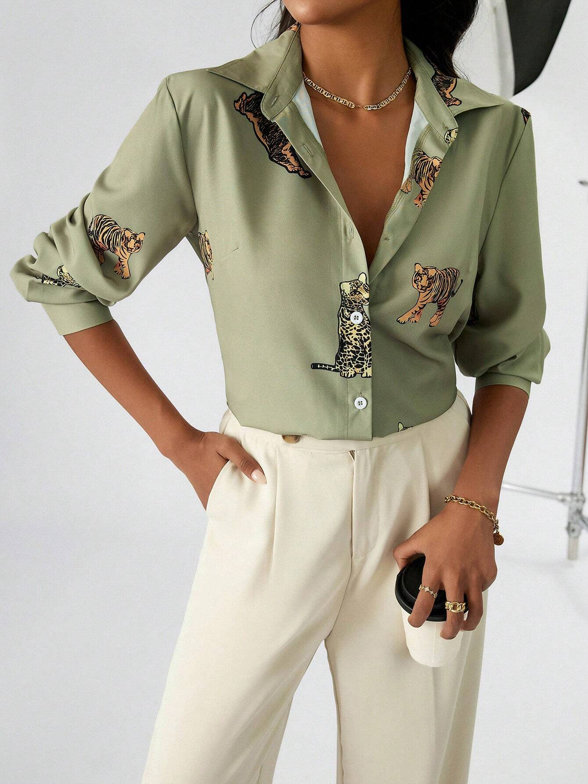 Cartoon Print Button Front Shirt