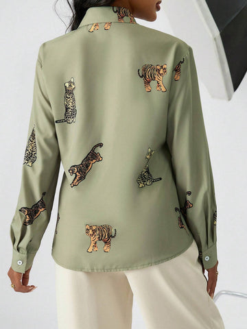 Cartoon Print Button Front Shirt