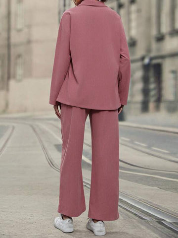 Drop Shoulder Flap Detail Shirt & Wide Leg Pants