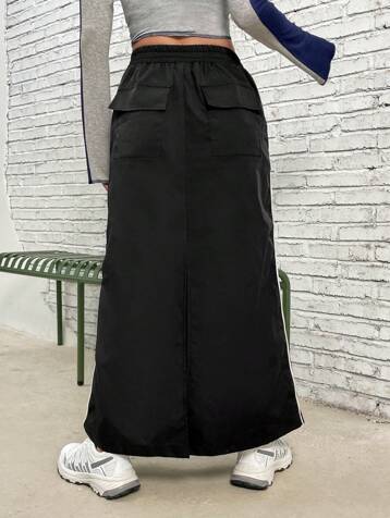 Contrast Piping Elastic Waist Skirt