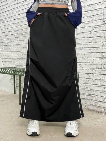 Contrast Piping Elastic Waist Skirt