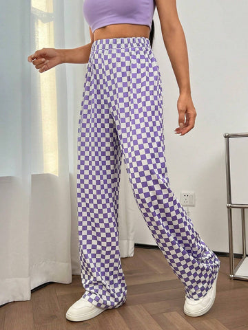 Checker Print Straight Leg Pants