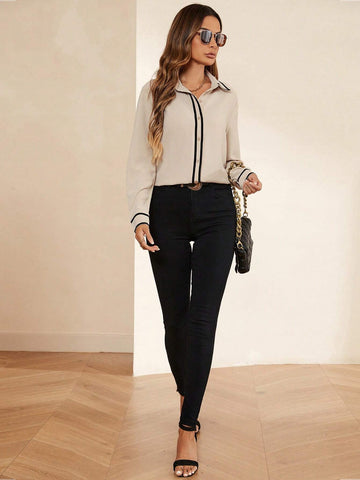 Contrast Binding Button Front Shirt