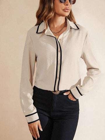 Contrast Binding Button Front Shirt