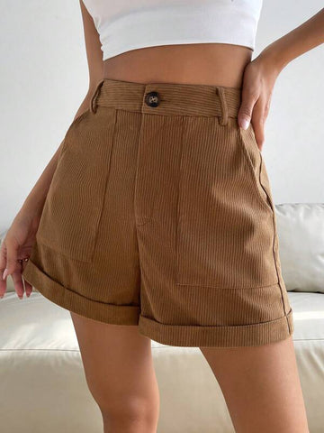 Roll Up Hem Corduroy Shorts