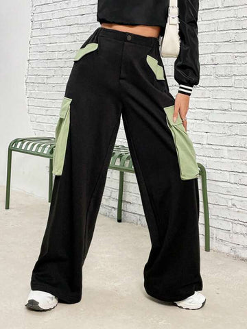 Colorblock Flap Pocket Side Sweatpants