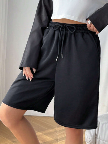 EZwear Drawstring Waist Slant Pocket Shorts