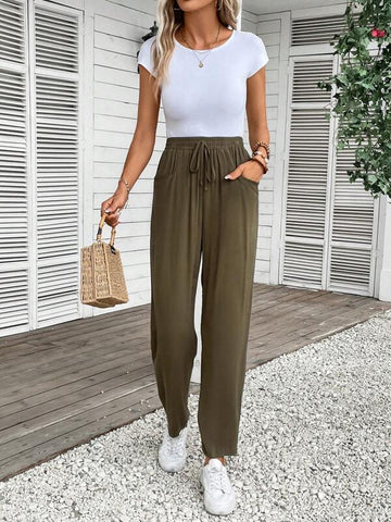Frenchy Solid Knot Waist Pants