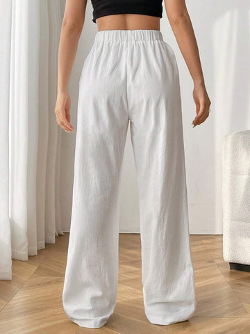 EZwear Solid Slant Pocket Straight Leg Pants