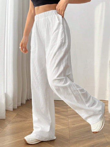 EZwear Solid Slant Pocket Straight Leg Pants