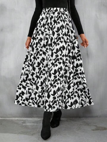 VCAY Allover Print Elastic Waist Ruffle Hem Skirt