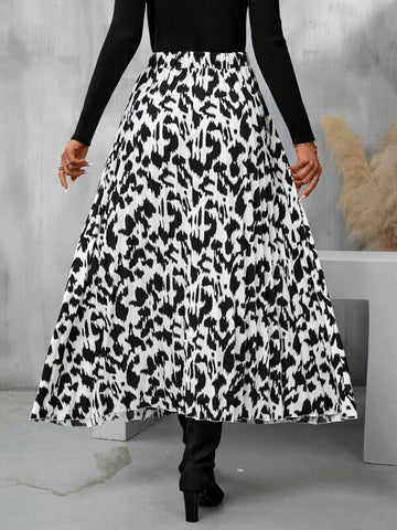 VCAY Allover Print Elastic Waist Ruffle Hem Skirt