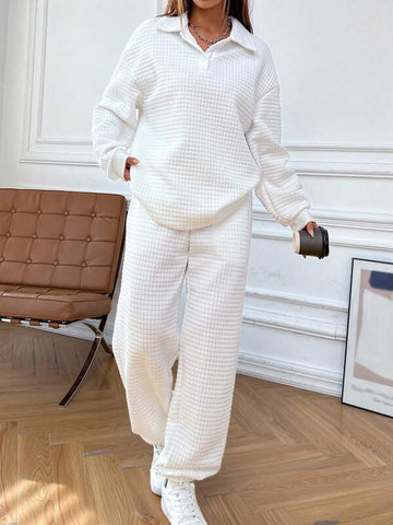 Polo Neck Drop Shoulder Sweatshirt & Sweatpants