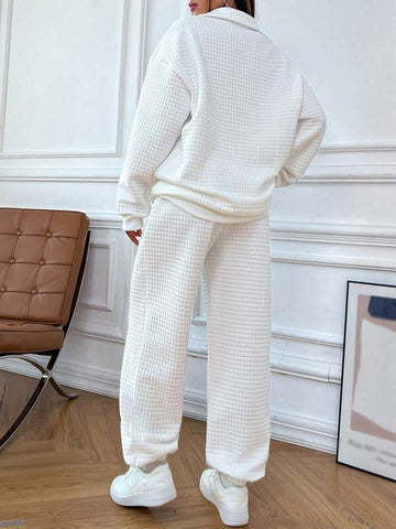 Polo Neck Drop Shoulder Sweatshirt & Sweatpants