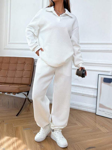 Polo Neck Drop Shoulder Sweatshirt & Sweatpants