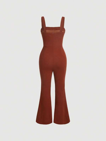 Button Front Flare Leg Jumpsuit Without Tee