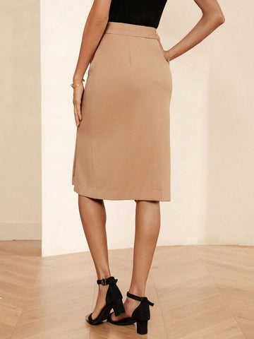 Button Detail Belted Skirt