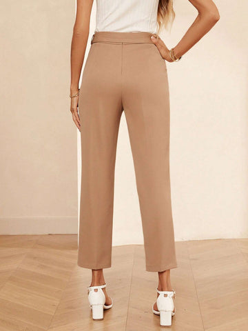 Solid Slant Pocket Belted Pants