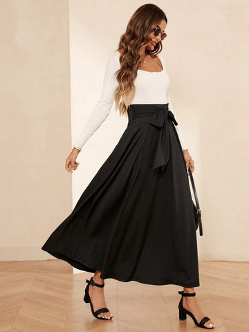 High Waist Belted Flare Skirt