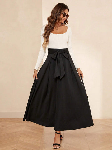 High Waist Belted Flare Skirt