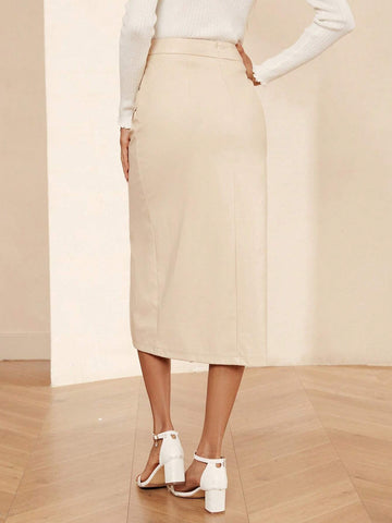 High Waist Wrap Hem PU Leather Skirt