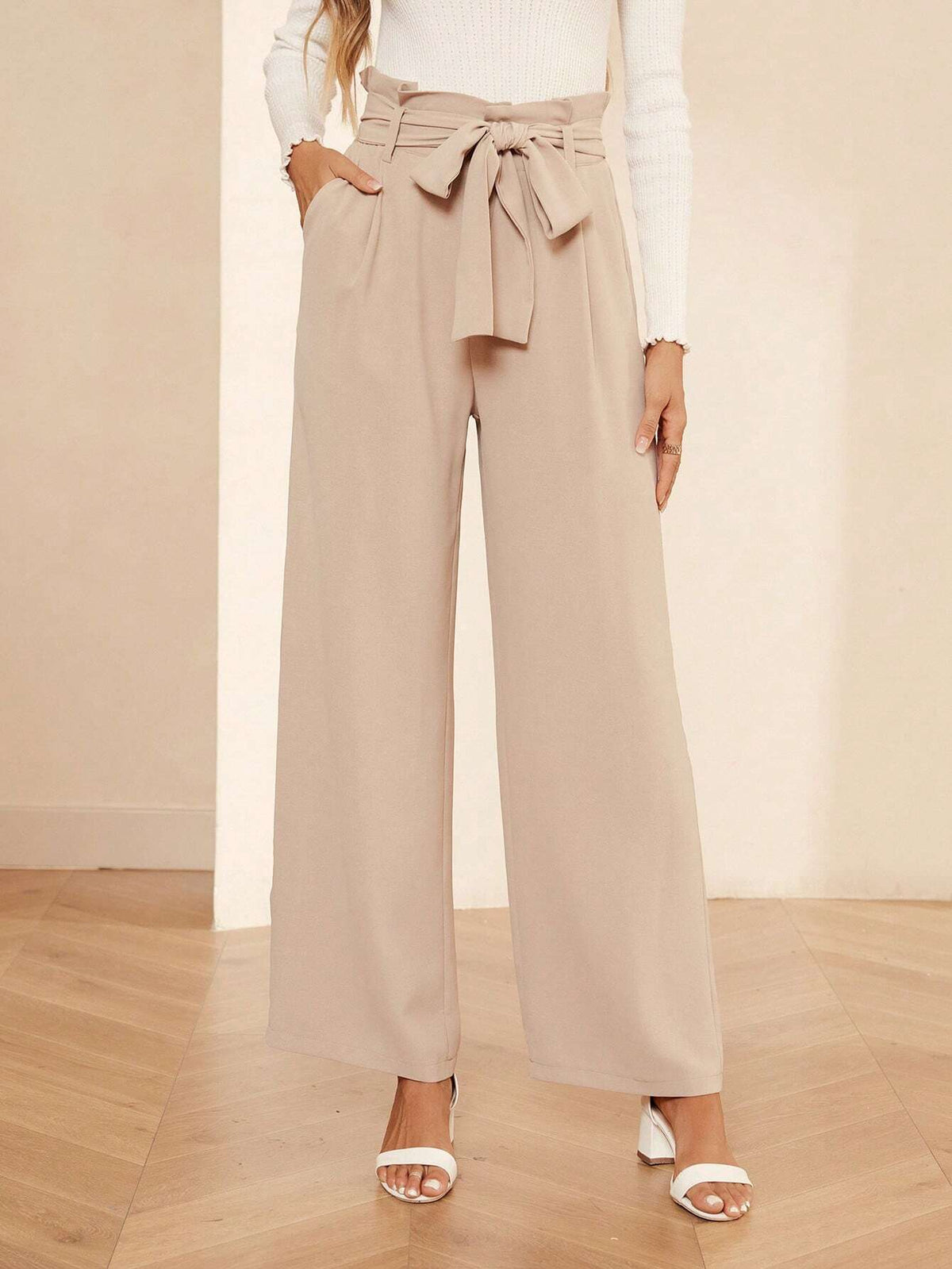 Paperbag Waist Belted Wide Leg Pants