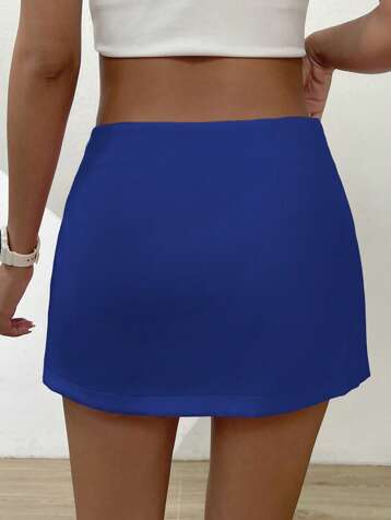 EZwear Solid Wrap Hem Skirt