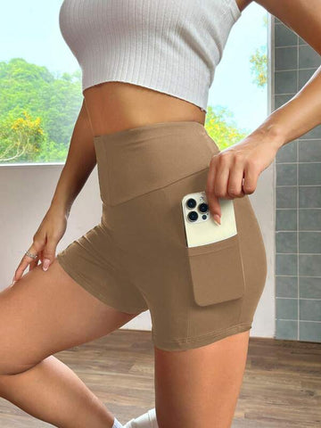 EZwear Wideband Waist Biker Shorts With Phone Pocket