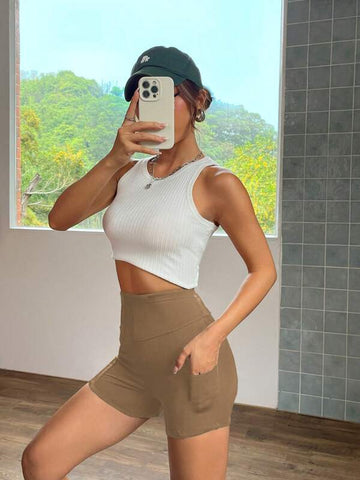 EZwear Wideband Waist Biker Shorts With Phone Pocket