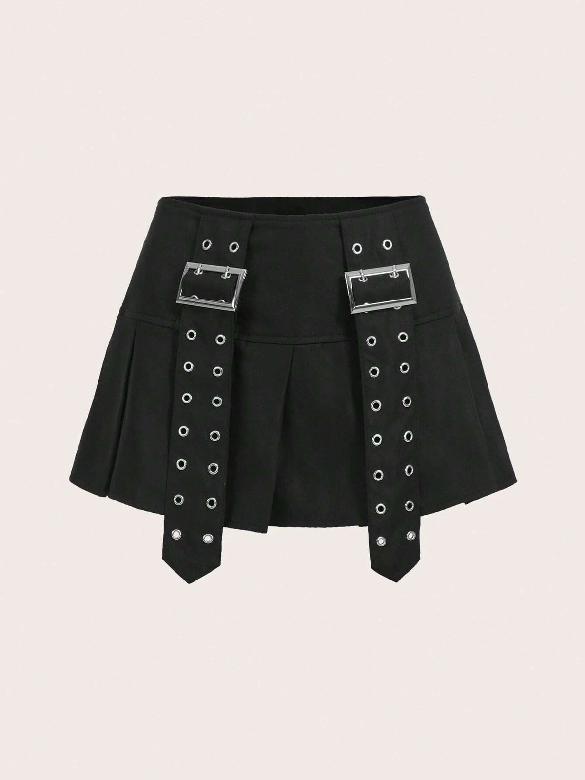 ICON Solid Buckle Detail Pleated Hem Skirt