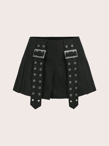 ICON Solid Buckle Detail Pleated Hem Skirt