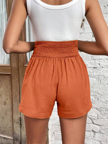 High Waist Button Detail Wide Leg Shorts
