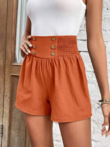 High Waist Button Detail Wide Leg Shorts