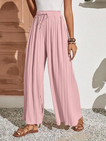 Frenchy Tie Waist Plisse Wide Leg Pants