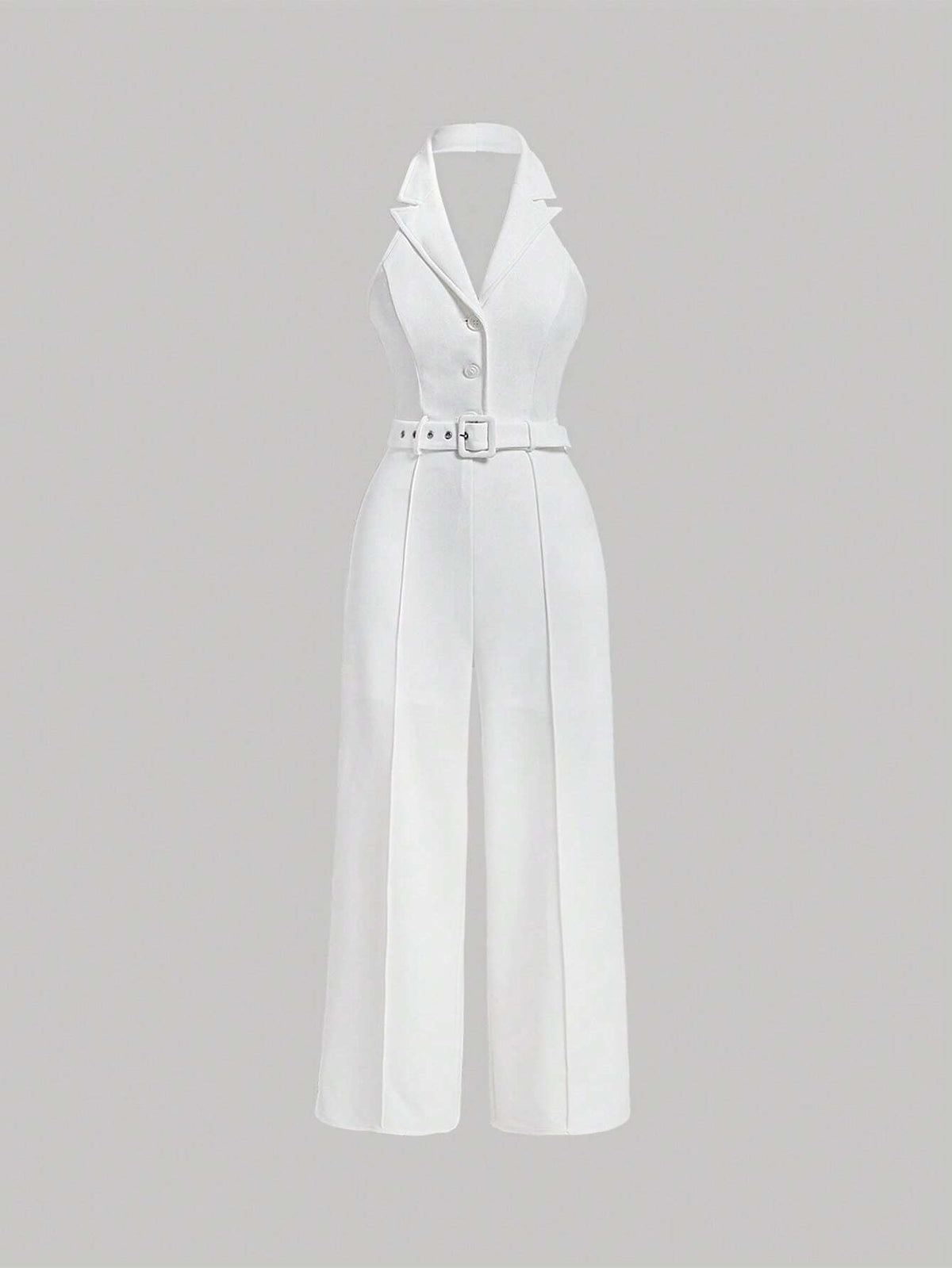 Lapel Collar Belted Wide Leg Jumpsuit
