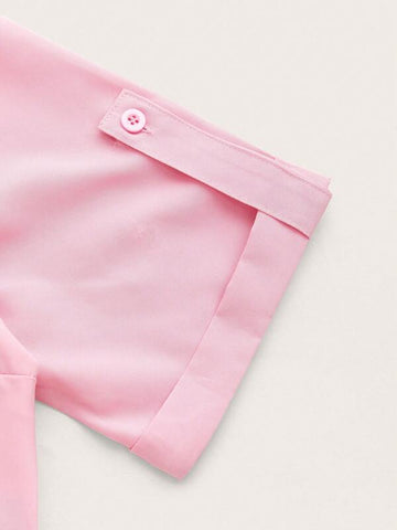 Flap Pocket Knot Hem Crop Blouse & Shorts