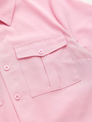 Flap Pocket Knot Hem Crop Blouse & Shorts