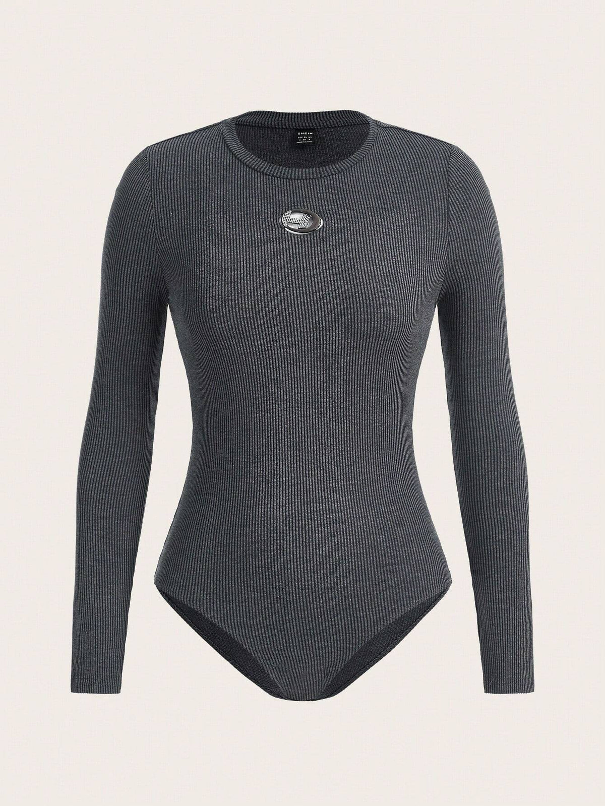 Letter Patched Ribbed Knit Bodysuit
