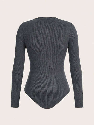 Letter Patched Ribbed Knit Bodysuit