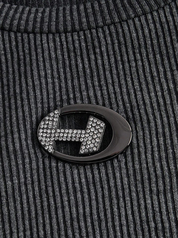 Letter Patched Ribbed Knit Bodysuit
