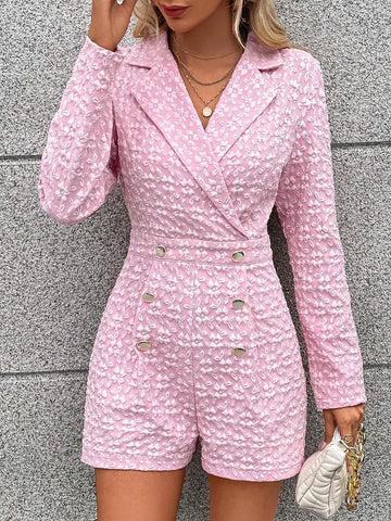 Solid Double Breasted Lapel Neck Romper