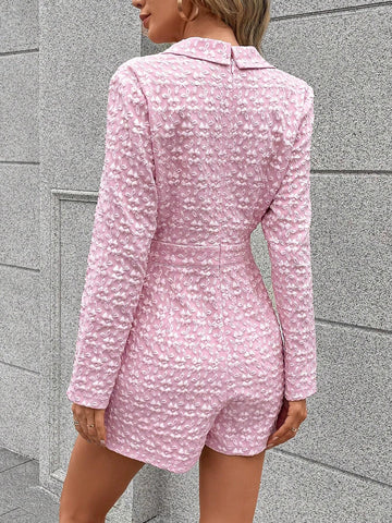 Solid Double Breasted Lapel Neck Romper