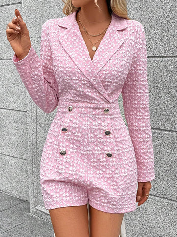 Solid Double Breasted Lapel Neck Romper