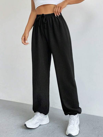 Solid Drawstring Waist Sweatpants