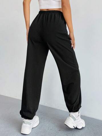 Solid Drawstring Waist Sweatpants