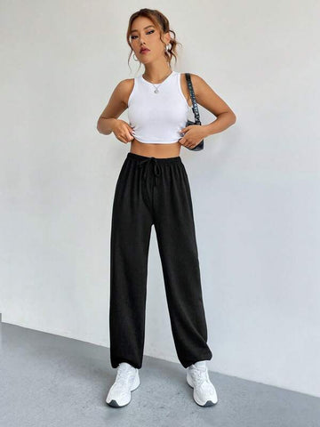 Solid Drawstring Waist Sweatpants